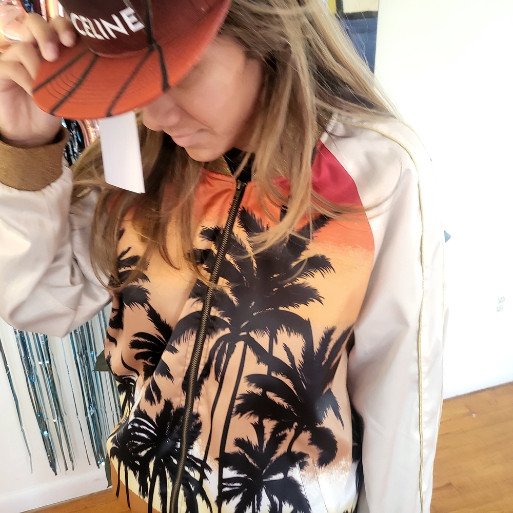 Saint Laurent Palm Tree Sunset Bomber Jacket - Orange, Black, Cream